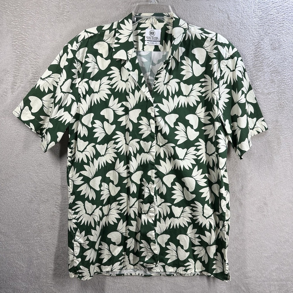 Kurt River Green Floral Camp Shirt Men's XL‎ Relaxed Fit Tropical Cotton